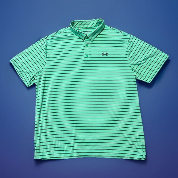 Under Armour The Playoff Polo Size XXL Green Striped Loose Performance Shirt - Picture 1 of 5